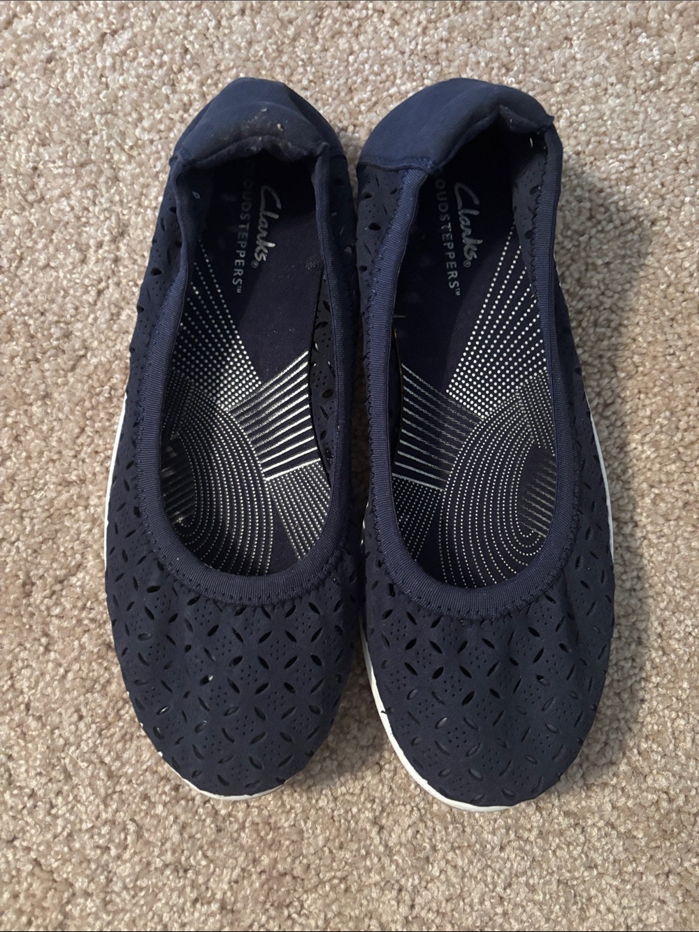 Clarks Navy Laser-Cut Slip-On Flats